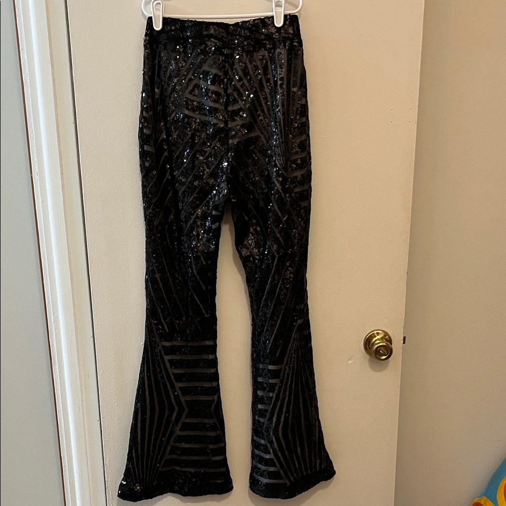 Black sequin bell bottom flare pants size small